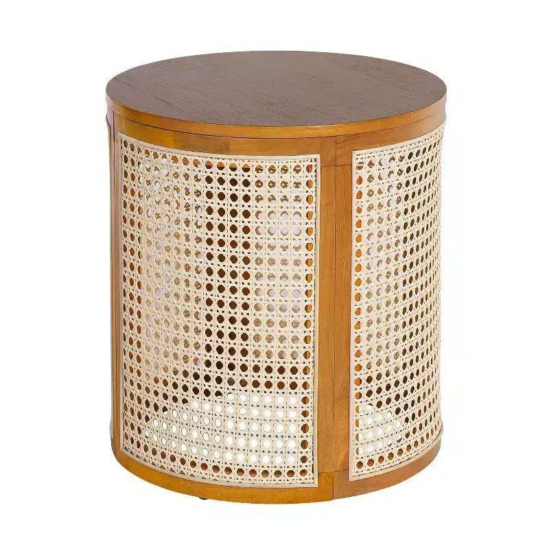 Tavolino rotondo in rattan e legno massello di gomma, tavolino da 15,7