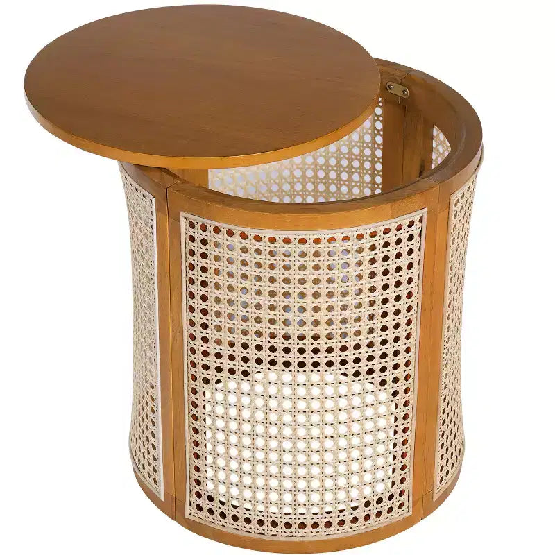 Tavolino rotondo in rattan e legno massello di gomma, tavolino da 15,7