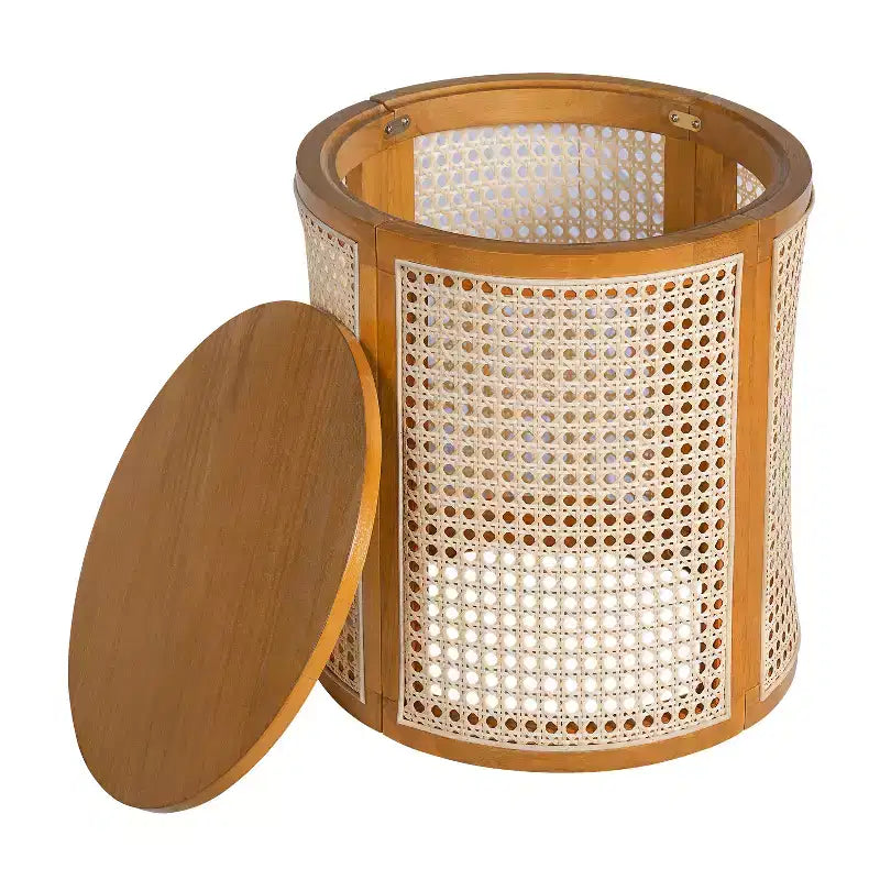 Tavolino rotondo in rattan e legno massello di gomma, tavolino da 15,7