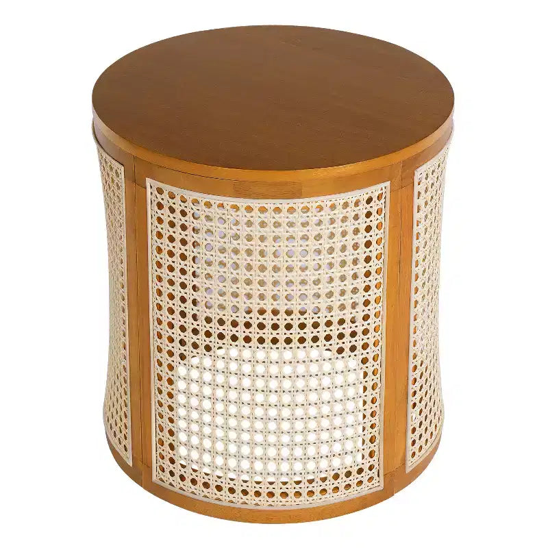 Tavolino rotondo in rattan e legno massello di gomma, tavolino da 15,7