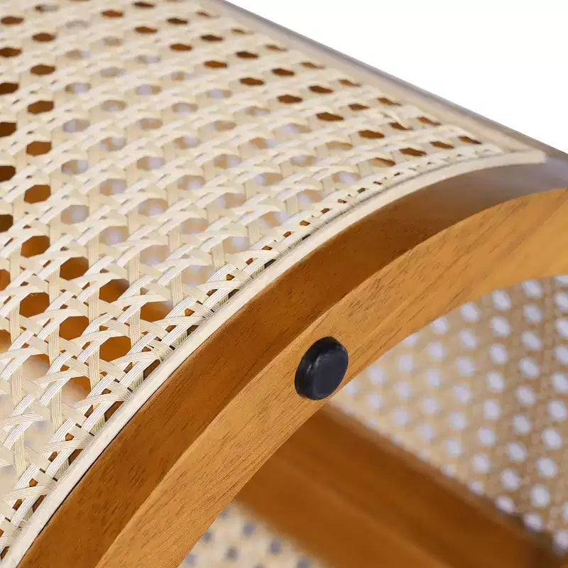 Tavolino rotondo in rattan e legno massello di gomma, tavolino da 15,7