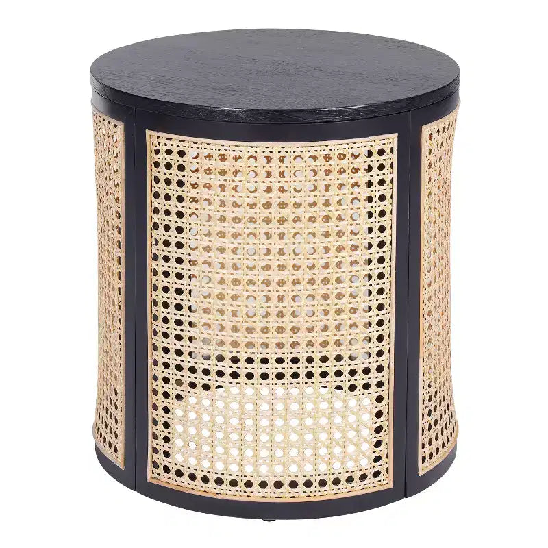 Tavolino rotondo in rattan e legno massello di gomma, tavolino da 15,7