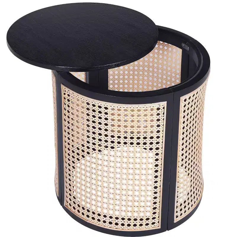 Okrągły stolik boczny z rattanu, litego drewna kauczukowego, stolik akcentujący, 15.7 End Table