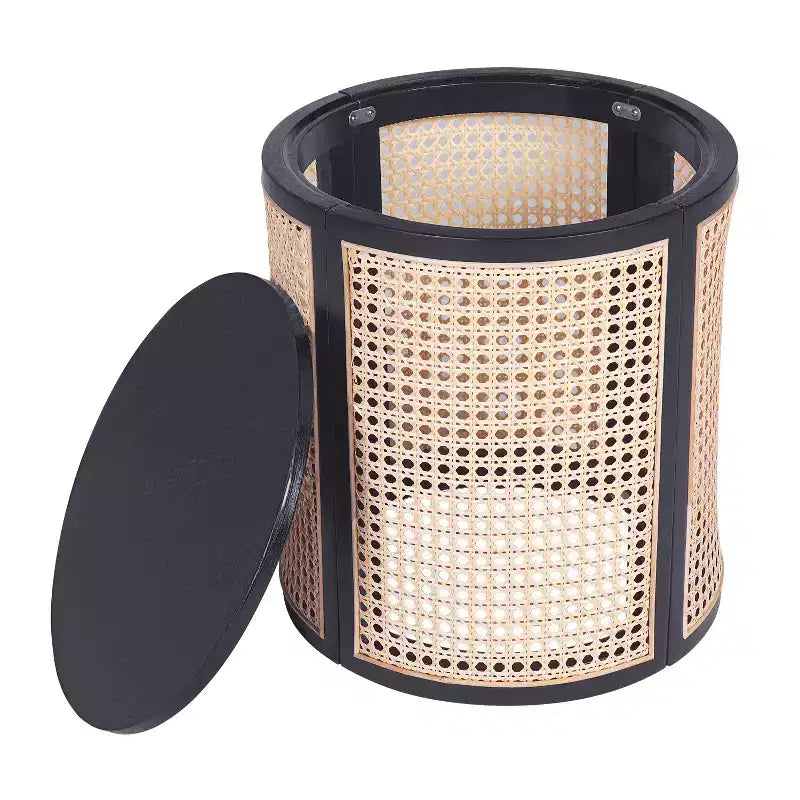 Tavolino rotondo in rattan e legno massello di gomma, tavolino da 15,7