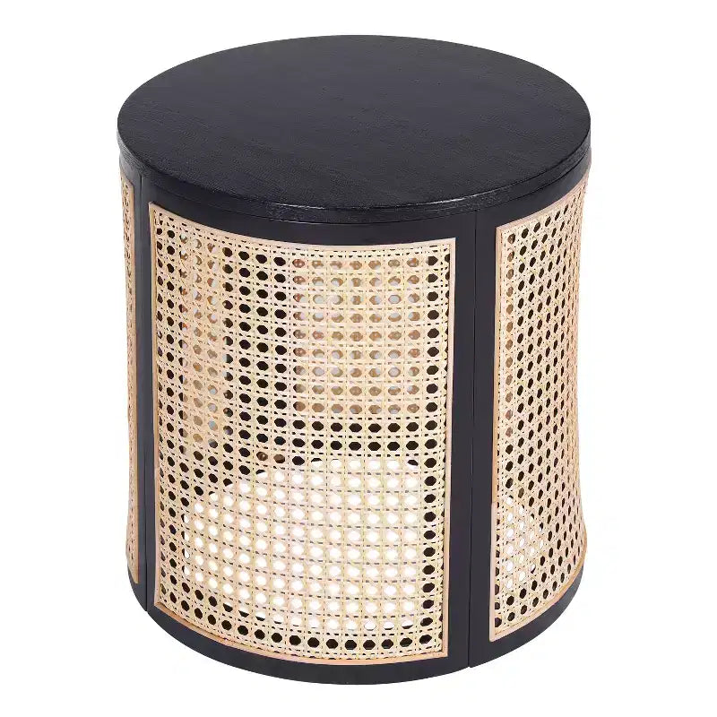 Tavolino rotondo in rattan e legno massello di gomma, tavolino da 15,7