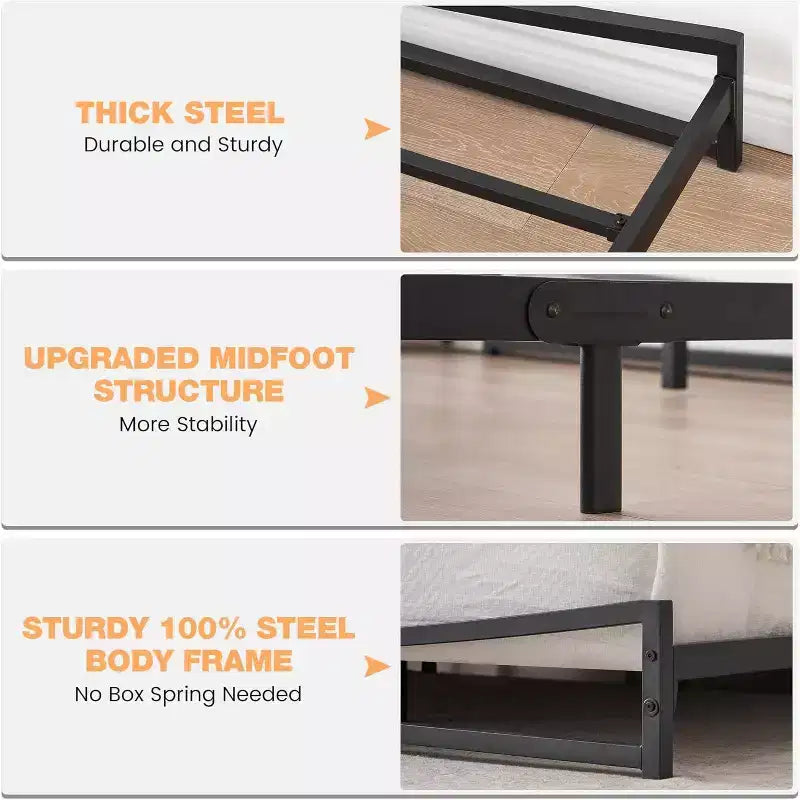 Struttura letto Queen Size con base in metallo, senza molle, facile da montare, con robusto supporto in lamiera d'acciaio