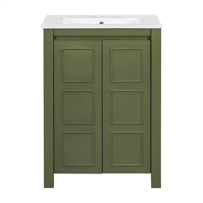 Mobile lavabo piccolo da bagno da 24 con ante a chiusura rallentata, mobile da bagno freestanding con ripiano regolabile, verde oliva