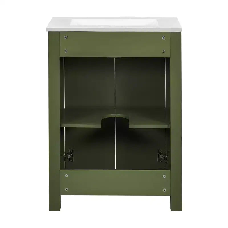 Mobile lavabo piccolo da bagno da 24 con ante a chiusura rallentata, mobile da bagno freestanding con ripiano regolabile, verde oliva