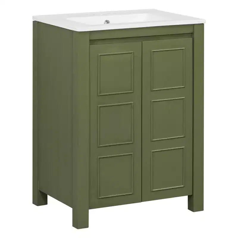 Mobile lavabo piccolo da bagno da 24 con ante a chiusura rallentata, mobile da bagno freestanding con ripiano regolabile, verde oliva