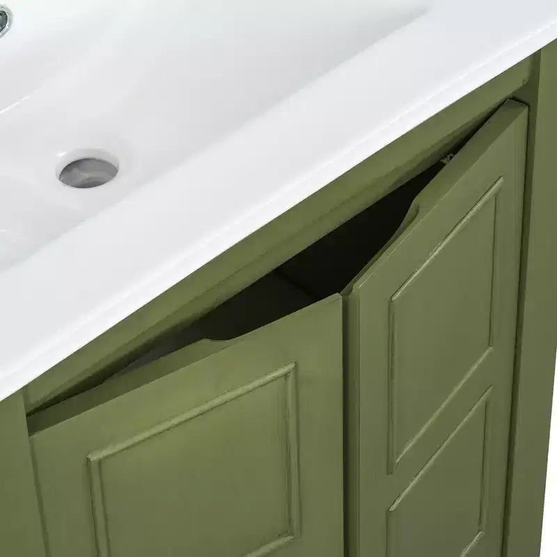 Mobile lavabo piccolo da bagno da 24 con ante a chiusura rallentata, mobile da bagno freestanding con ripiano regolabile, verde oliva