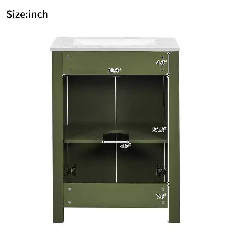 Mobile lavabo piccolo da bagno da 24 con ante a chiusura rallentata, mobile da bagno freestanding con ripiano regolabile, verde oliva
