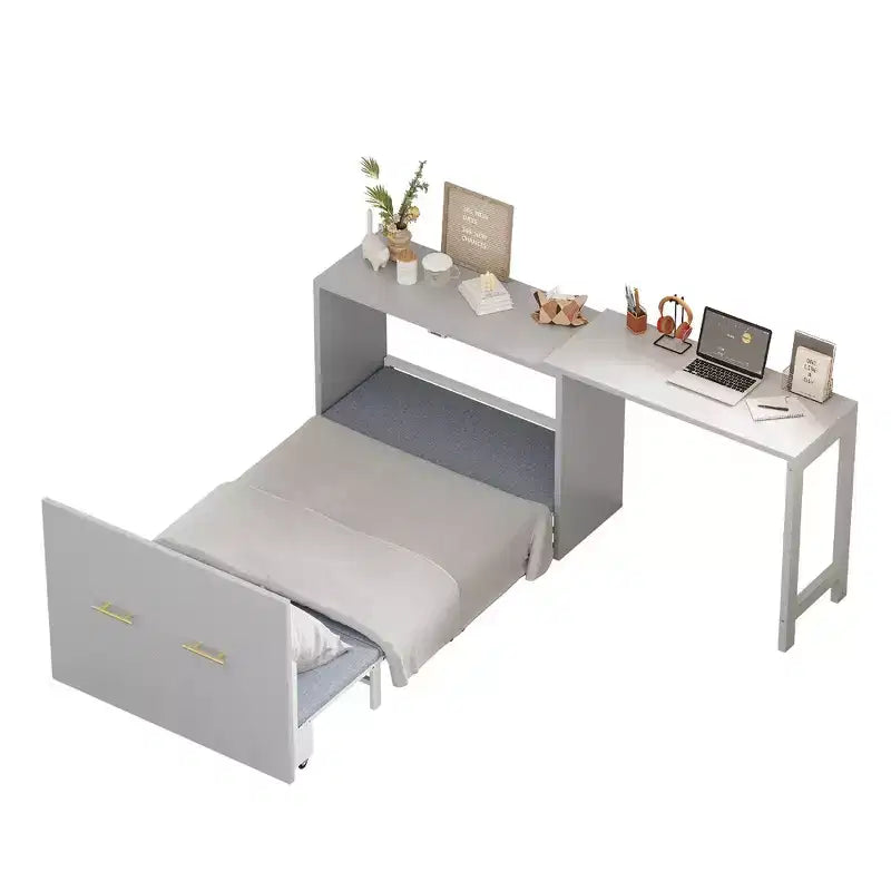 Struttura letto a scomparsa a mobile, letto a cassettiera con scrivania regolabile e cuscino pieghevole