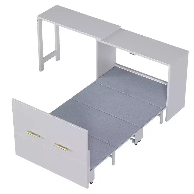 Struttura letto a scomparsa a mobile, letto a cassettiera con scrivania regolabile e cuscino pieghevole