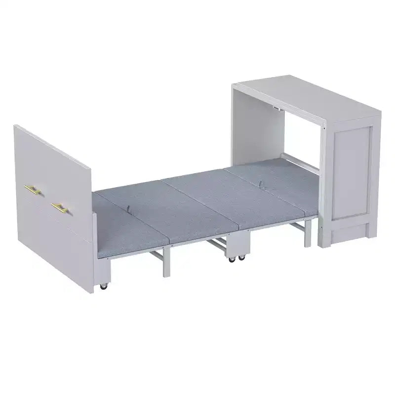Struttura letto a scomparsa a mobile, letto a cassettiera con scrivania regolabile e cuscino pieghevole
