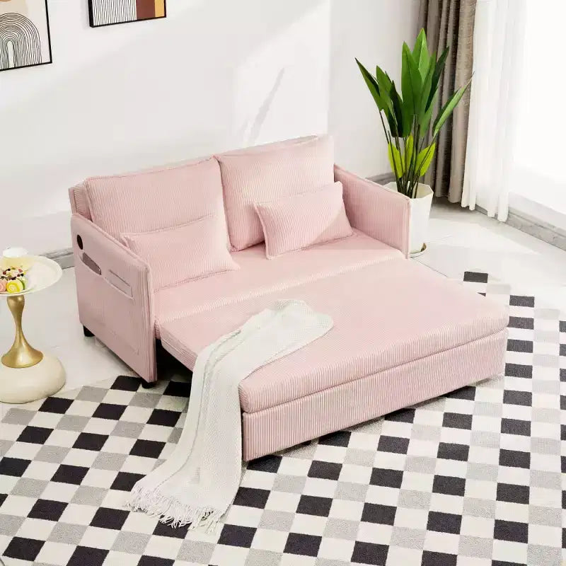 Divano letto trasformabile in 3 in 1 in velluto a coste con USB e tasca laterale, divano letto estraibile singolo per camera degli ospiti o appartamento