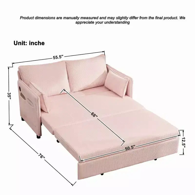 Divano letto trasformabile in 3 in 1 in velluto a coste con USB e tasca laterale, divano letto estraibile singolo per camera degli ospiti o appartamento