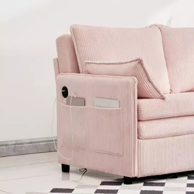 Divano letto trasformabile in 3 in 1 in velluto a coste con USB e tasca laterale, divano letto estraibile singolo per camera degli ospiti o appartamento