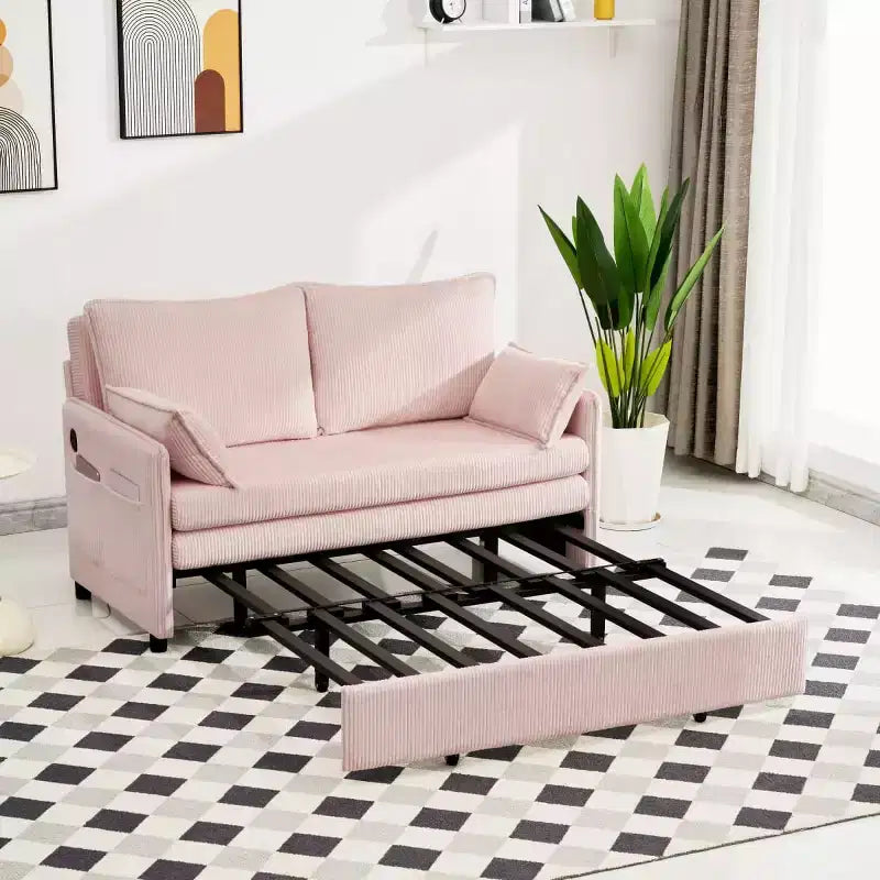 Divano letto trasformabile in 3 in 1 in velluto a coste con USB e tasca laterale, divano letto estraibile singolo per camera degli ospiti o appartamento