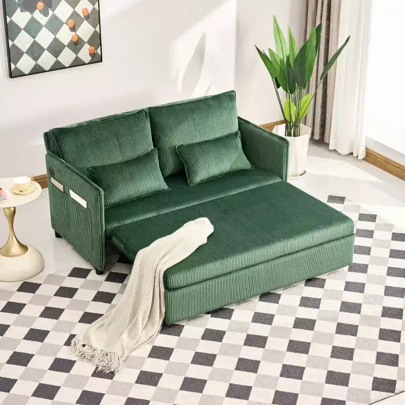 Divano letto trasformabile in 3 in 1 in velluto a coste con USB e tasca laterale, divano letto estraibile singolo per camera degli ospiti o appartamento