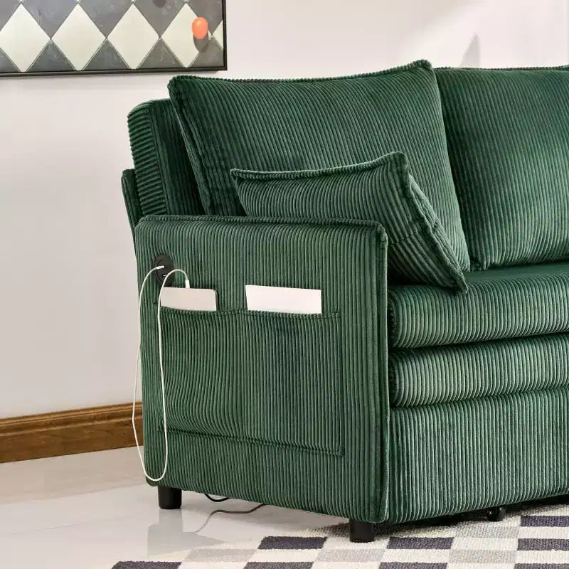 Divano letto trasformabile in 3 in 1 in velluto a coste con USB e tasca laterale, divano letto estraibile singolo per camera degli ospiti o appartamento
