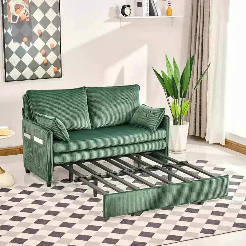 Divano letto trasformabile in 3 in 1 in velluto a coste con USB e tasca laterale, divano letto estraibile singolo per camera degli ospiti o appartamento