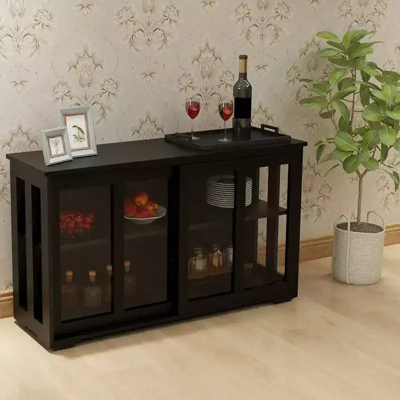 Credenza da cucina con ante scorrevoli in vetro, scaffale regolabile a 2 livelli, madia per cucina, sala da pranzo e soggiorno