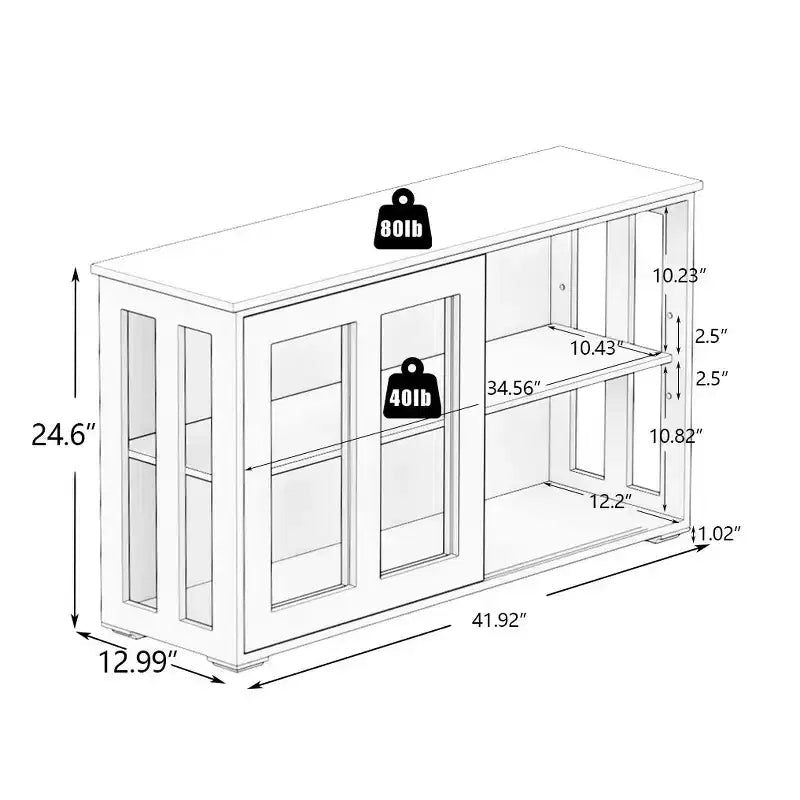 Credenza da cucina con ante scorrevoli in vetro, scaffale regolabile a 2 livelli, madia per cucina, sala da pranzo e soggiorno