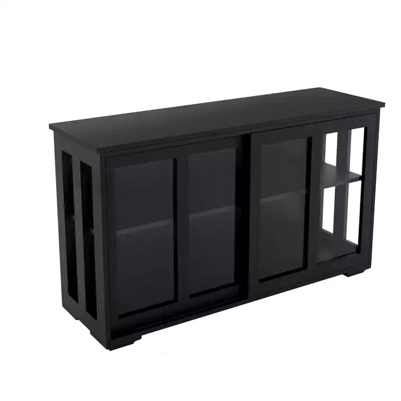 Credenza da cucina con ante scorrevoli in vetro, scaffale regolabile a 2 livelli, madia per cucina, sala da pranzo e soggiorno
