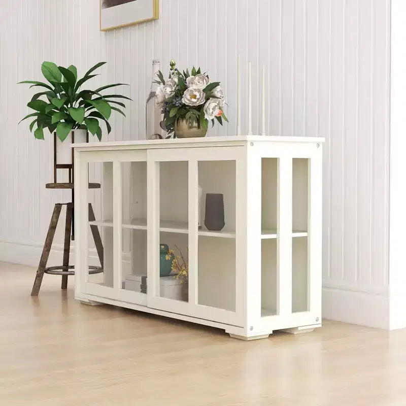 Credenza da cucina con ante scorrevoli in vetro, scaffale regolabile a 2 livelli, madia per cucina, sala da pranzo e soggiorno