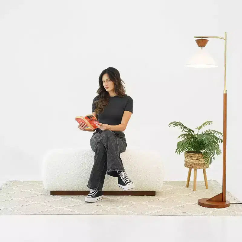 Panca pouf soffice dal design elegante da 47.2, complemento d'arredo moderno di metà secolo per il soggiorno, panca pouf da fondoletto, avorio
