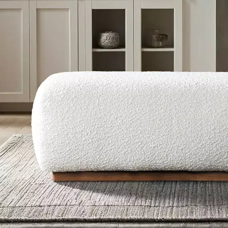 Panca pouf soffice dal design elegante da 47.2, complemento d'arredo moderno di metà secolo per il soggiorno, panca pouf da fondoletto, avorio