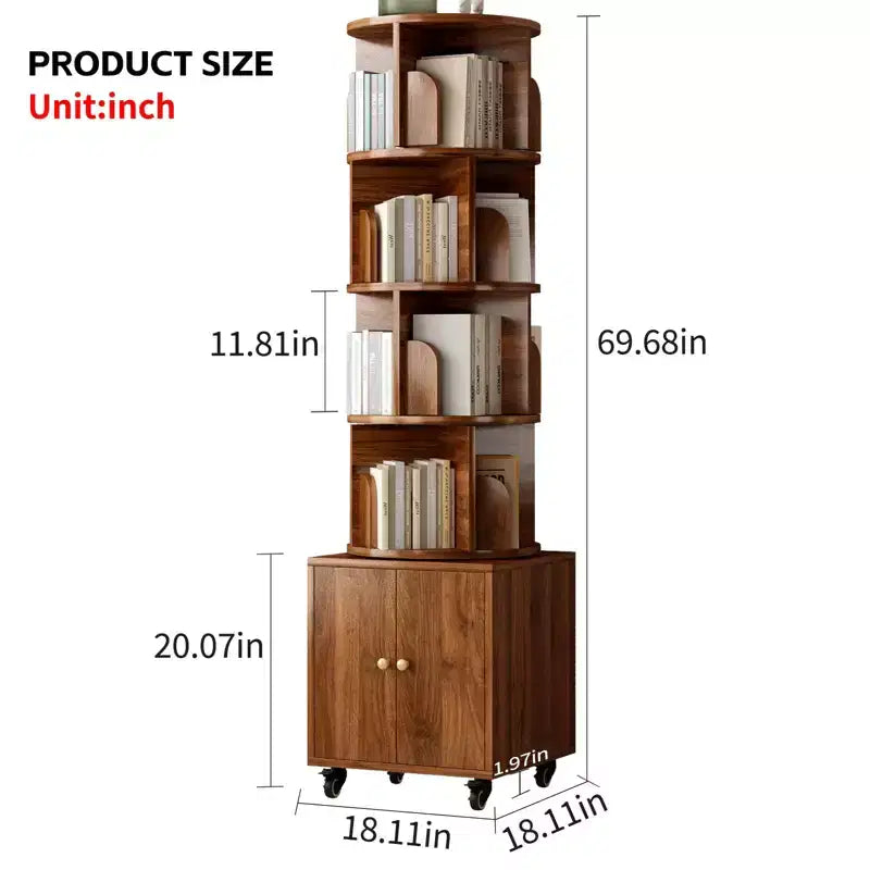 Libreria girevole, espositore a 360 gradi a 5 ripiani ad angolo con cassetto, per spazi piccoli, libreria a pavimento, scaffale contenitore in legno, organizer stretto