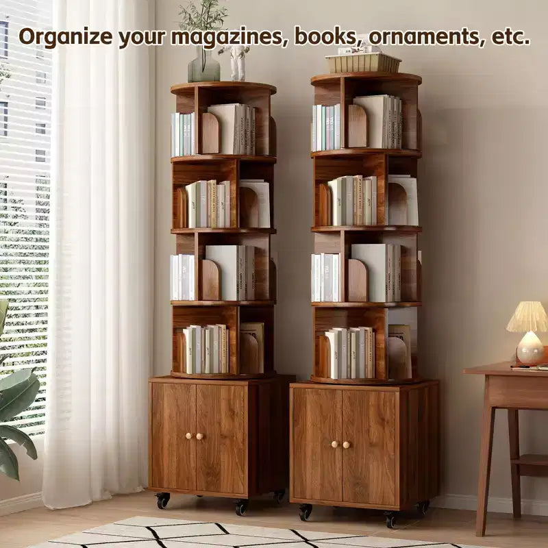 Libreria girevole, espositore a 360 gradi a 5 ripiani ad angolo con cassetto, per spazi piccoli, libreria a pavimento, scaffale contenitore in legno, organizer stretto
