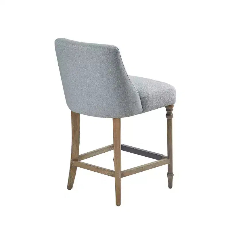 Sgabello imbottito da bancone blu: seduta quadrata, gambe in legno, tessuto in poliestere