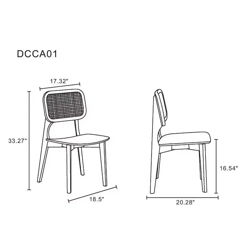 Set di 2 sedie da pranzo quadrate nere/naturali: struttura in legno di frassino, dettagli in rattan, seduta ergonomica