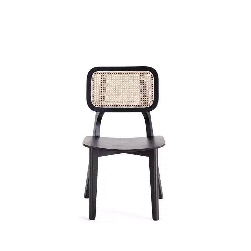 Set di 2 sedie da pranzo quadrate nere/naturali: struttura in legno di frassino, dettagli in rattan, seduta ergonomica