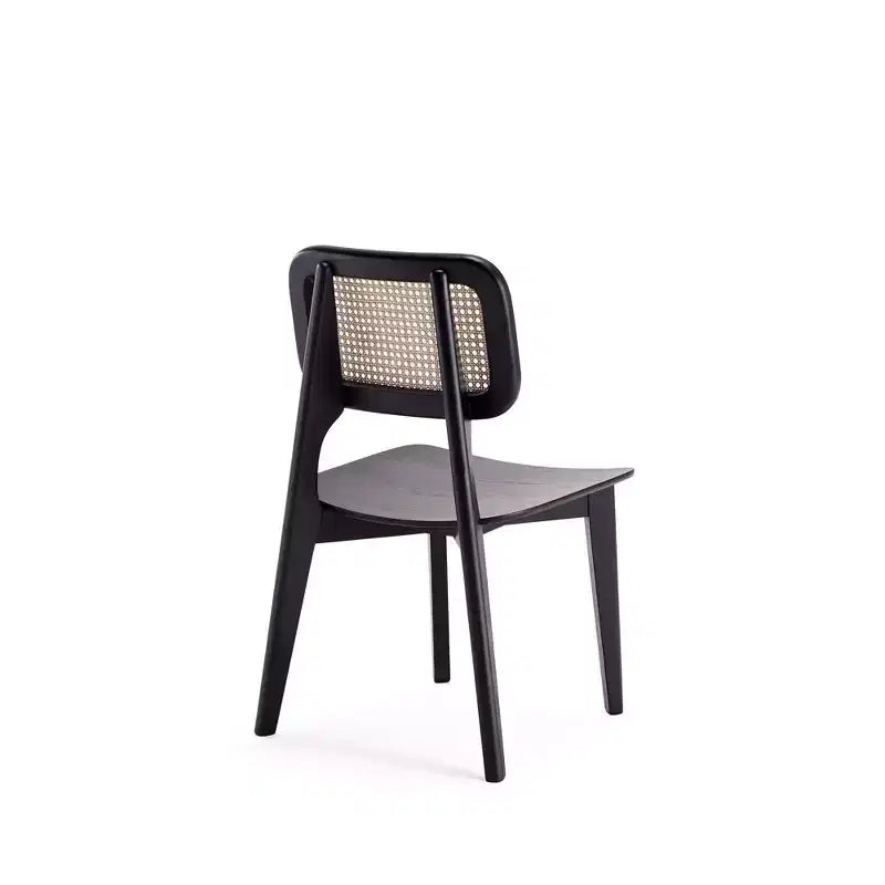 Set di 2 sedie da pranzo quadrate nere/naturali: struttura in legno di frassino, dettagli in rattan, seduta ergonomica