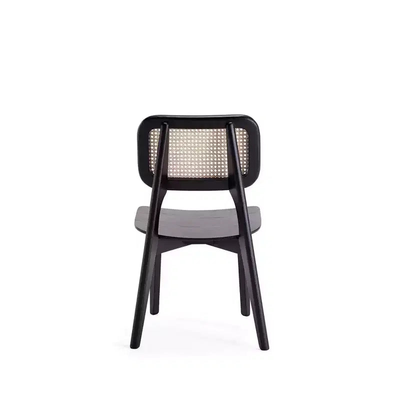 Set di 2 sedie da pranzo quadrate nere/naturali: struttura in legno di frassino, dettagli in rattan, seduta ergonomica