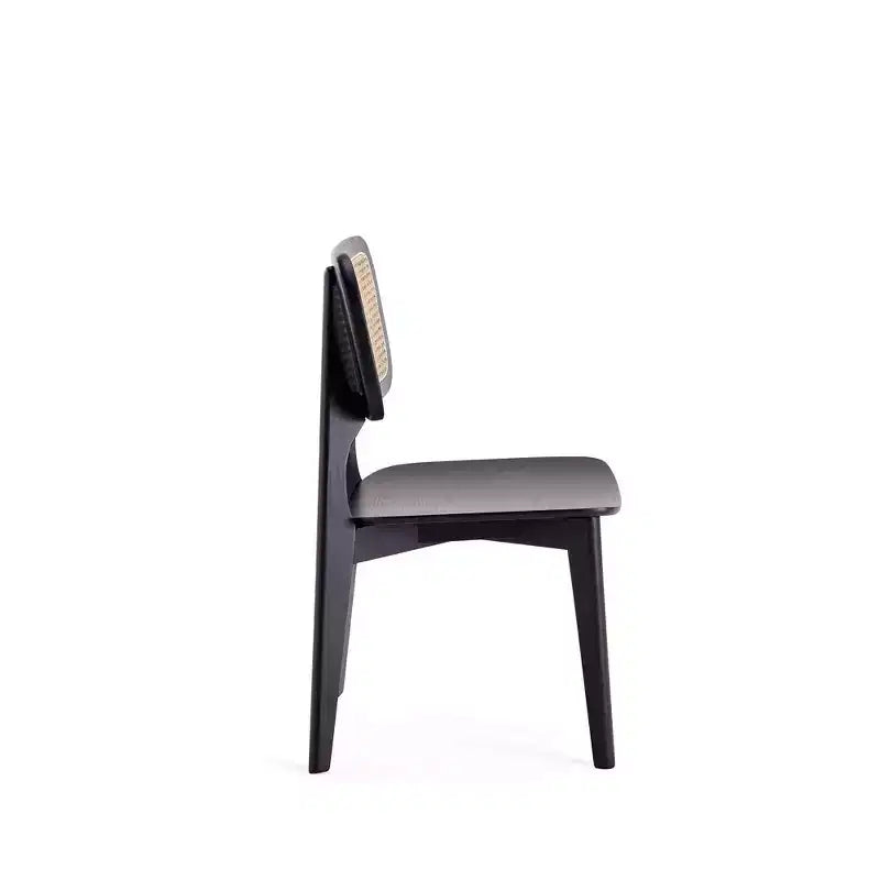 Set di 2 sedie da pranzo quadrate nere/naturali: struttura in legno di frassino, dettagli in rattan, seduta ergonomica