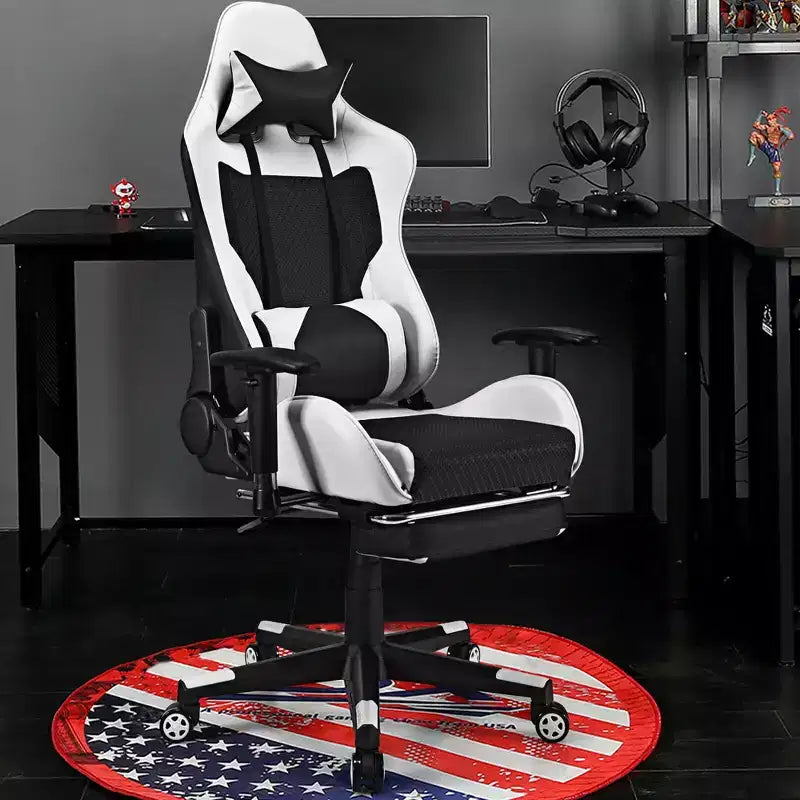 Sedia da gaming massaggiante reclinabile con poggiapiedi, bianca