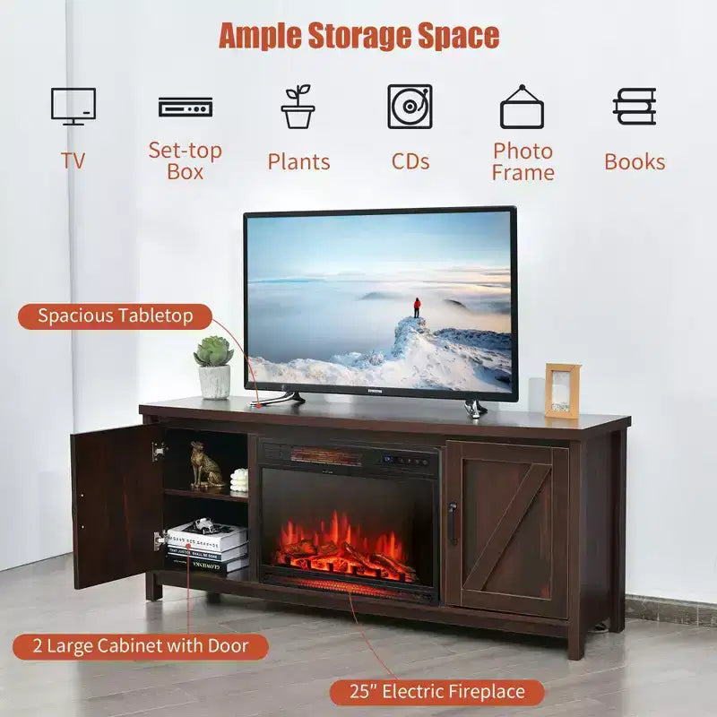 Mobile porta TV con camino da 59'' e stufa elettrica da 25'' da 1350W con telecomando
