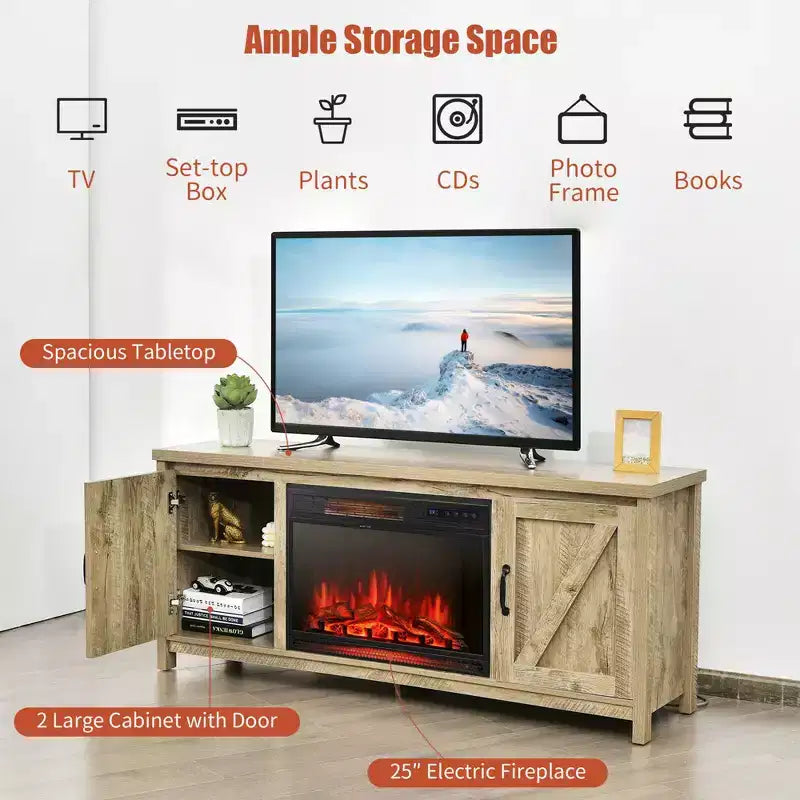 Mobile porta TV con camino da 59'' e stufa elettrica da 25'' da 1350W con telecomando