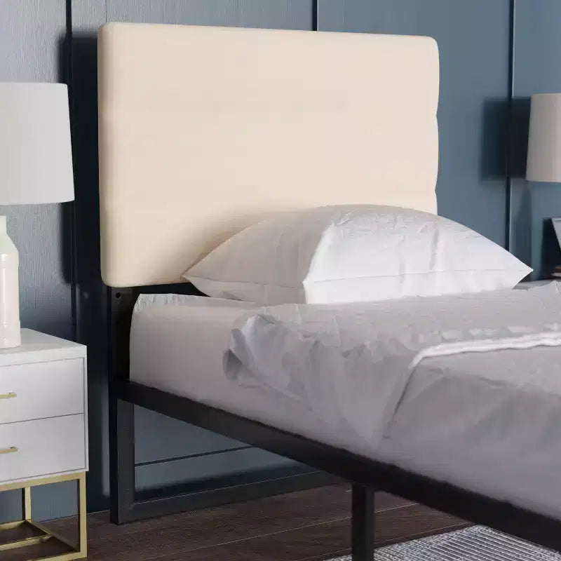 Modern Upholstered Headboard with Horizontal Line Stitching and Adjustable Height Rails