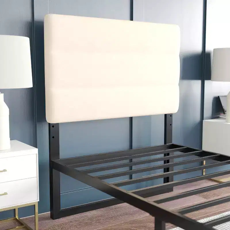 Modern Upholstered Headboard with Horizontal Line Stitching and Adjustable Height Rails