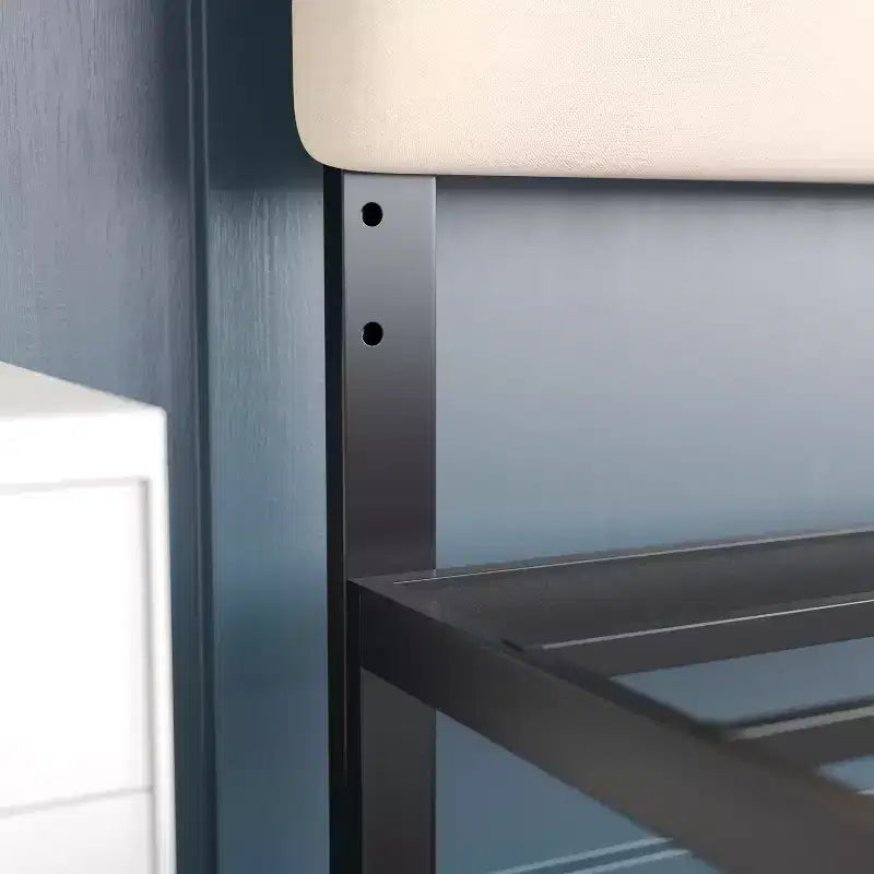 Modern Upholstered Headboard with Horizontal Line Stitching and Adjustable Height Rails