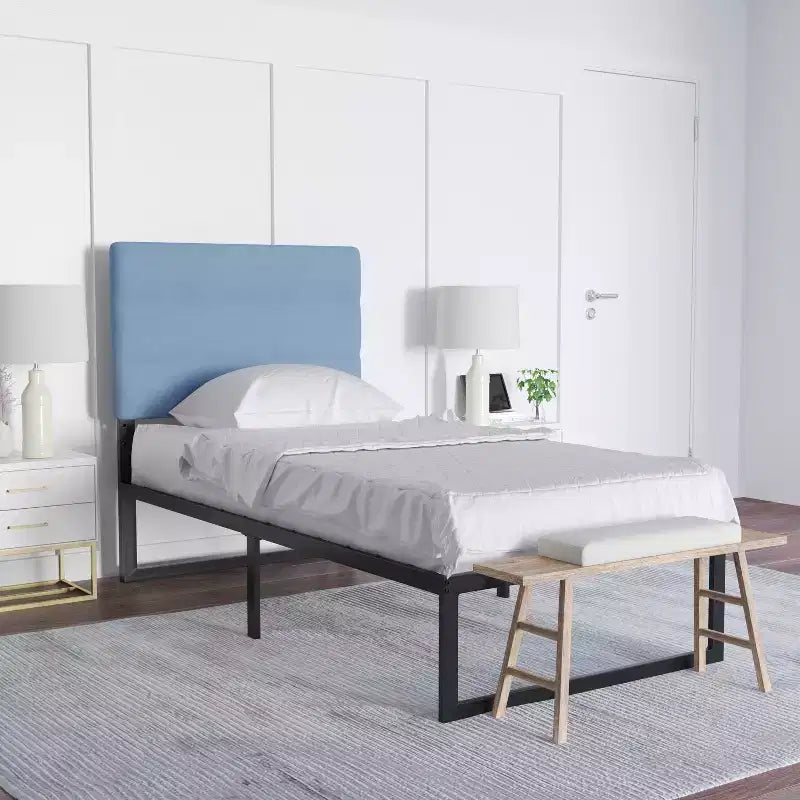 Modern Upholstered Headboard with Horizontal Line Stitching and Adjustable Height Rails