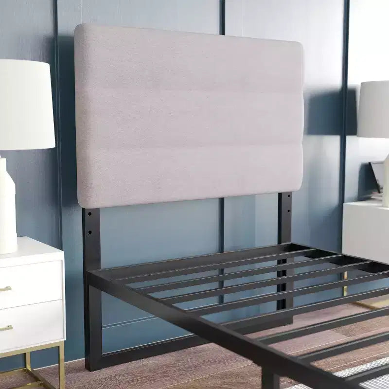 Modern Upholstered Headboard with Horizontal Line Stitching and Adjustable Height Rails