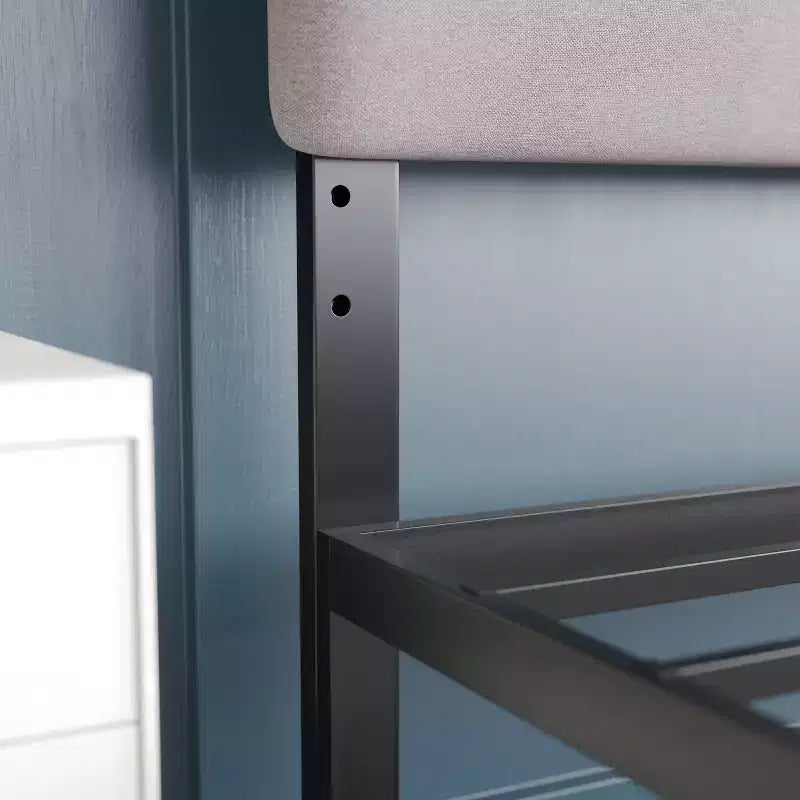 Modern Upholstered Headboard with Horizontal Line Stitching and Adjustable Height Rails