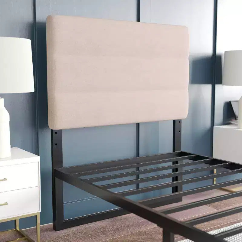 Modern Upholstered Headboard with Horizontal Line Stitching and Adjustable Height Rails