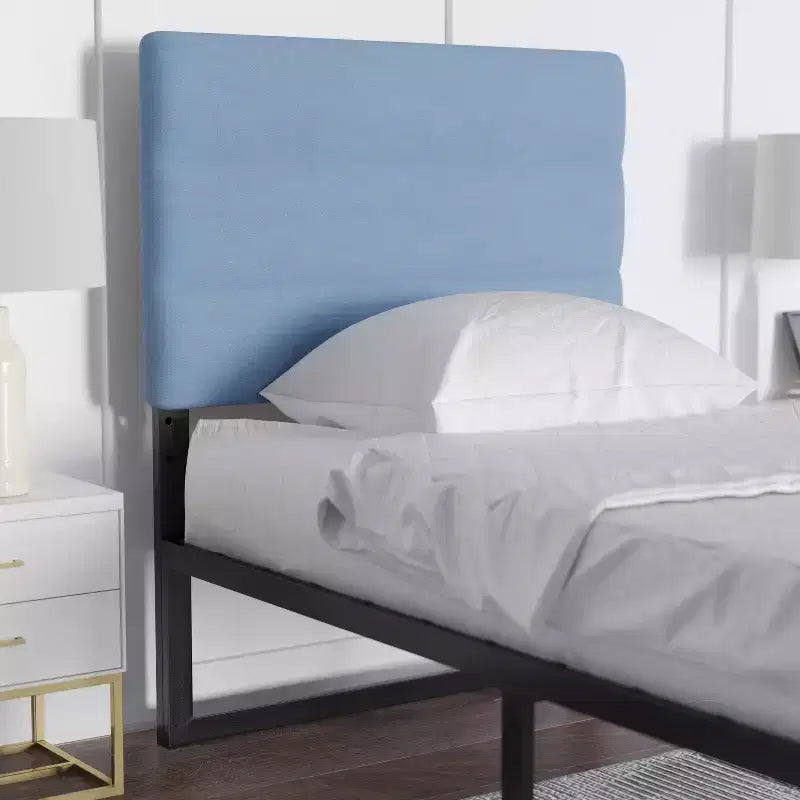 Modern Upholstered Headboard with Horizontal Line Stitching and Adjustable Height Rails